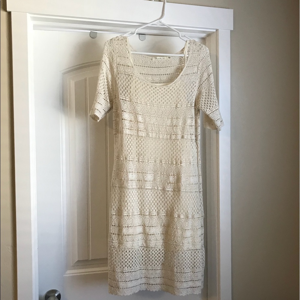 Crochet midi dress with slip
