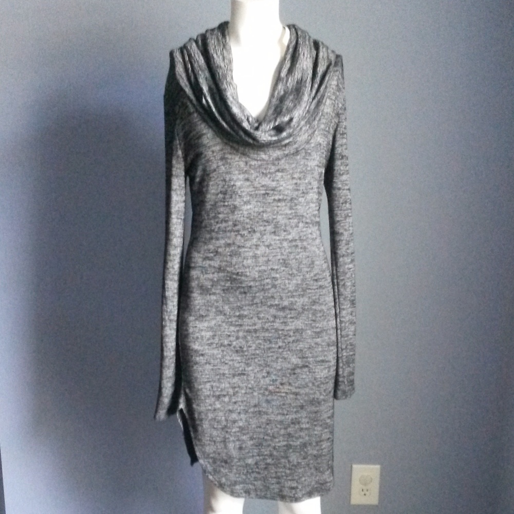 Black and White Long-sleeved Cowl Neck Dress