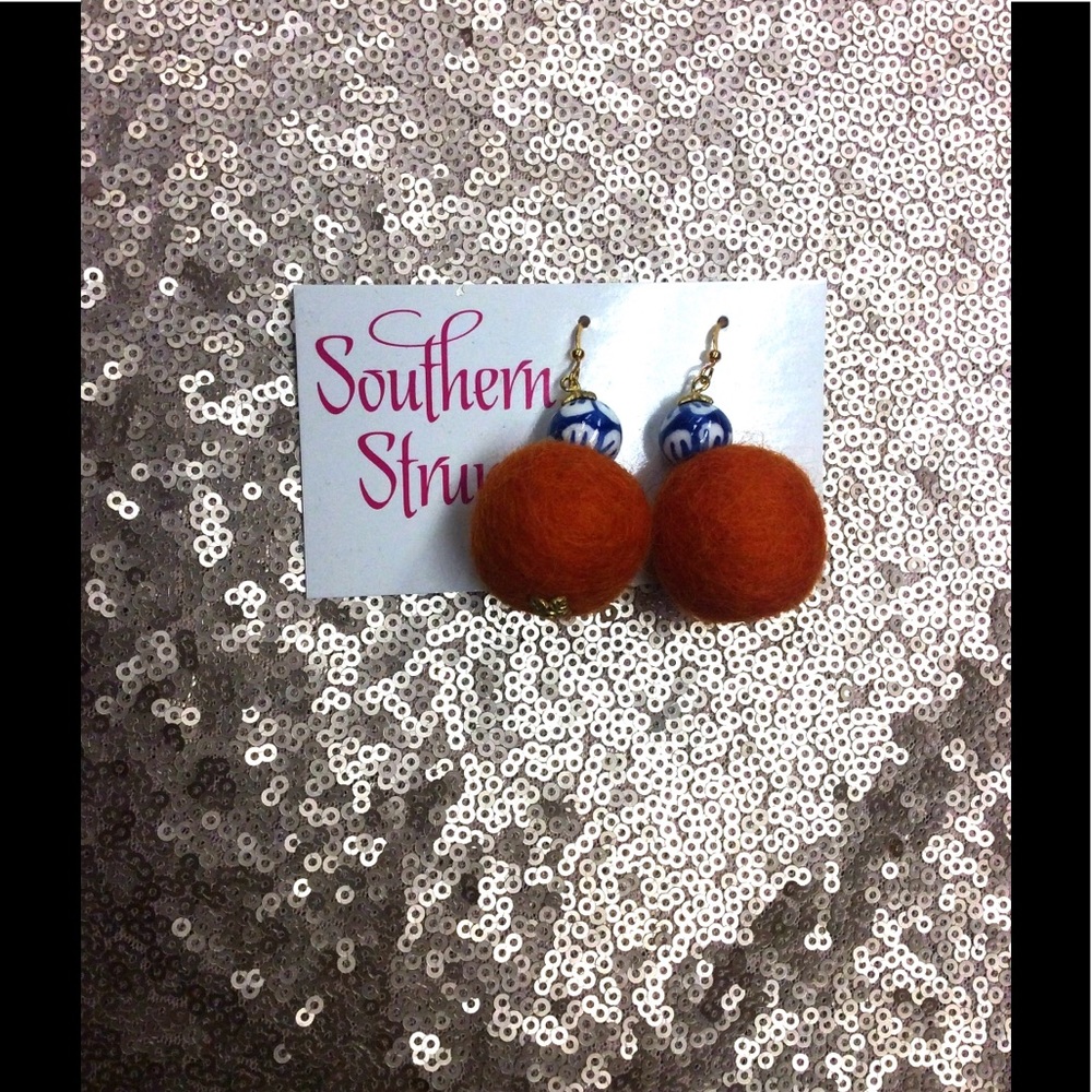 Orange Pom Earring