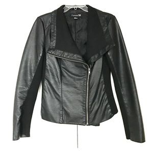 Asymmetrical Faux Leather Black Moto Jacket