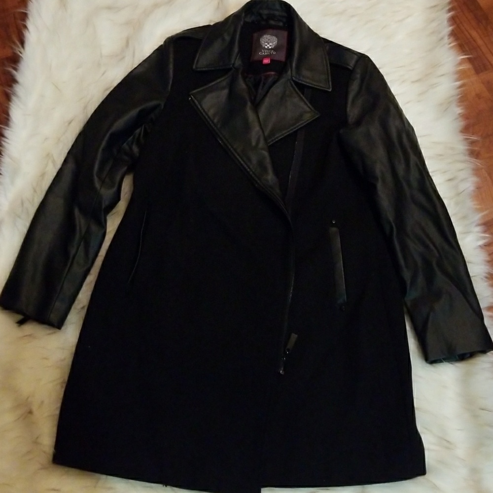 Vince Camuto wool coat with leather like sleeves
