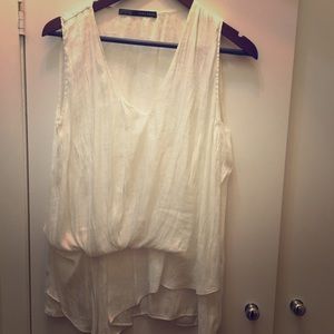 Zara white silk drape blouse S