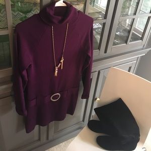 Inc Purple sweater belted tunic