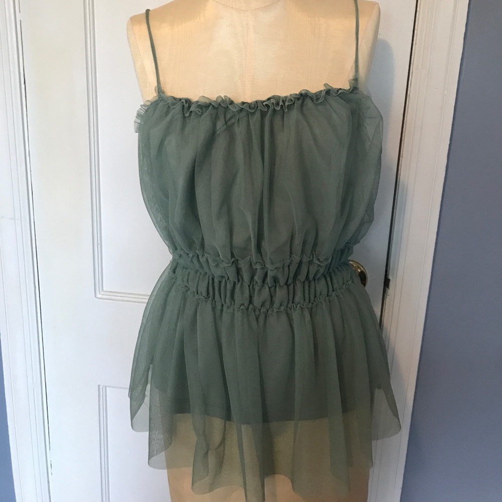DUSTY TEAL TULLE RUCHED TOP