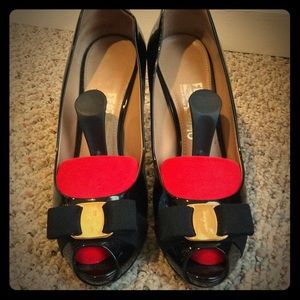 Feragamo patten black leather