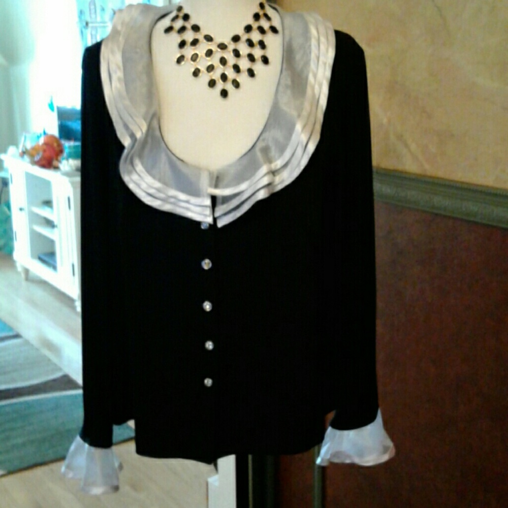 Beautiful black and white holiday blouse.