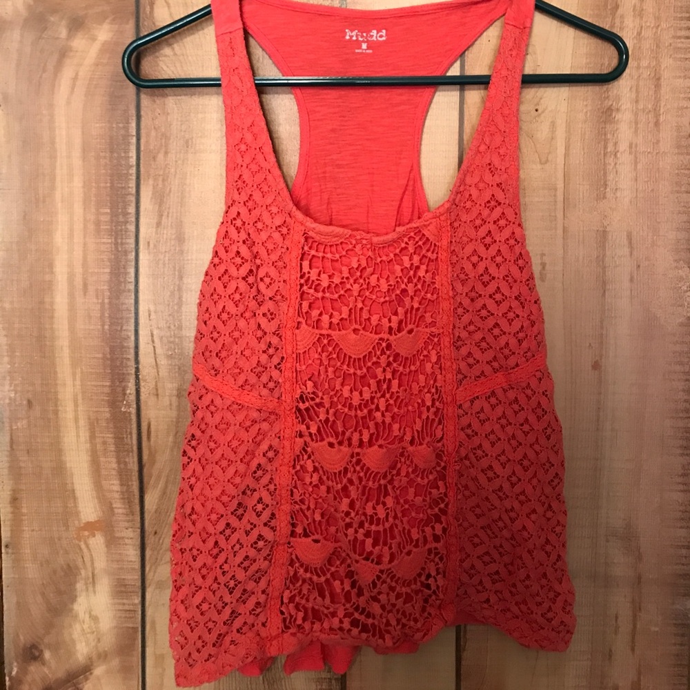 High Low Tank peach color Lace front detail