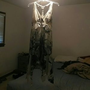 White and charcoal design sleeveless beach dress