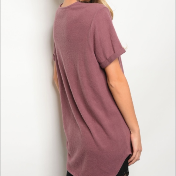 LAST 1: Brushed Knit Mauve and Black Lace-up Tee - Picture 2 of 2