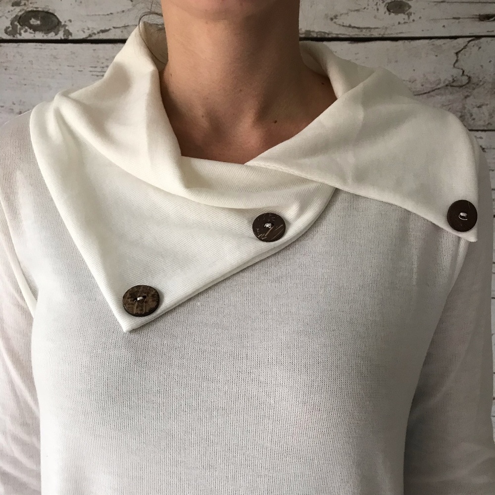 White Tunic Thigh Length Button Neck Detail - Picture 3 of 4