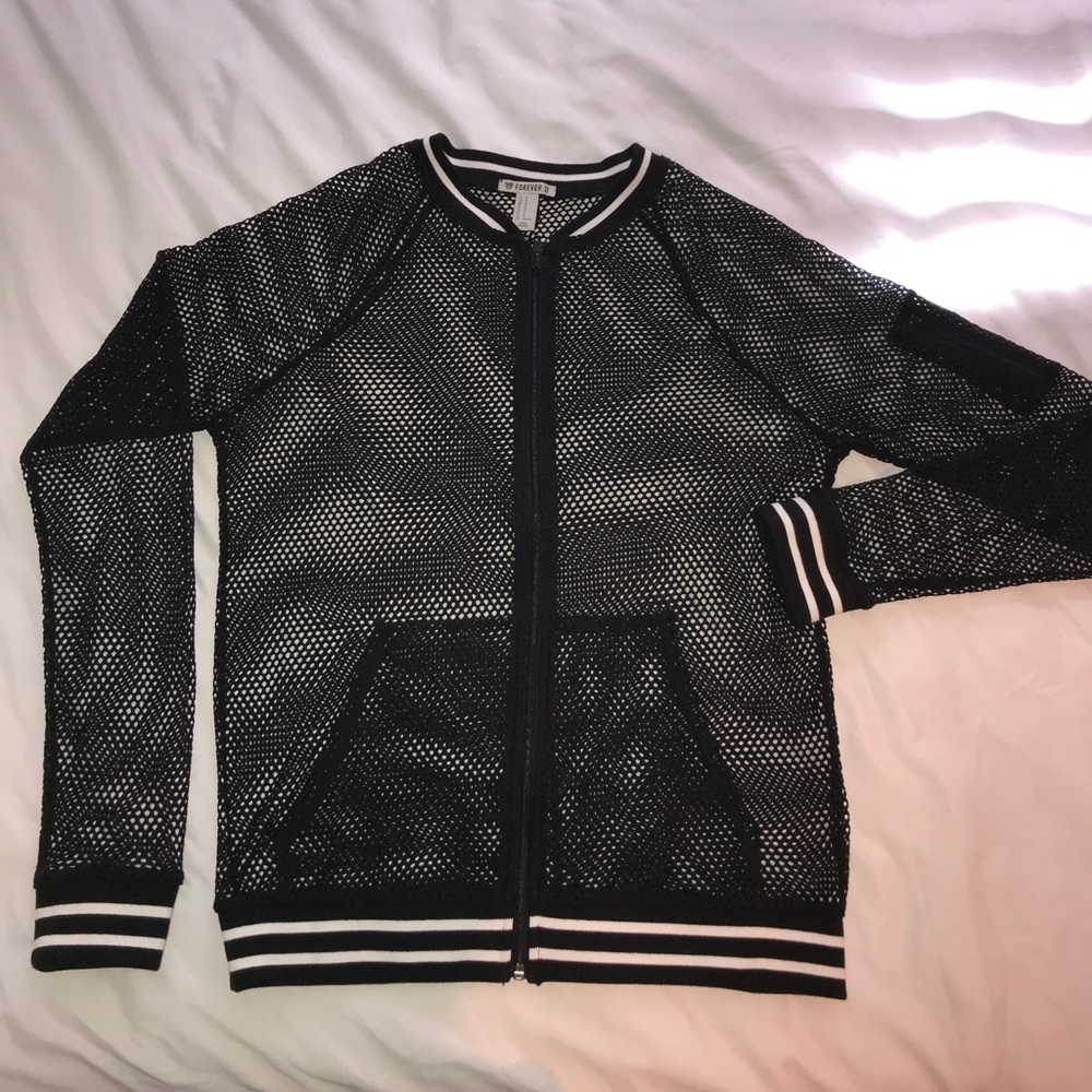 Forever 21 perforated knit zip up jacket Size M