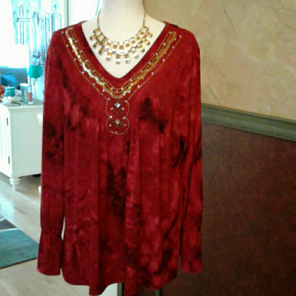 Beautiful red blouse. Great for the holidays