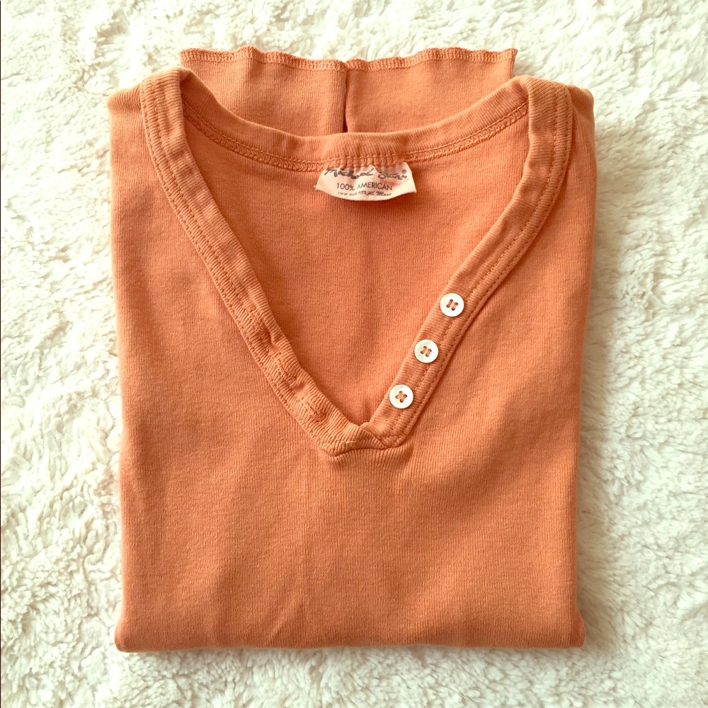 Michael Stars Orange 3 button V-neck Tee