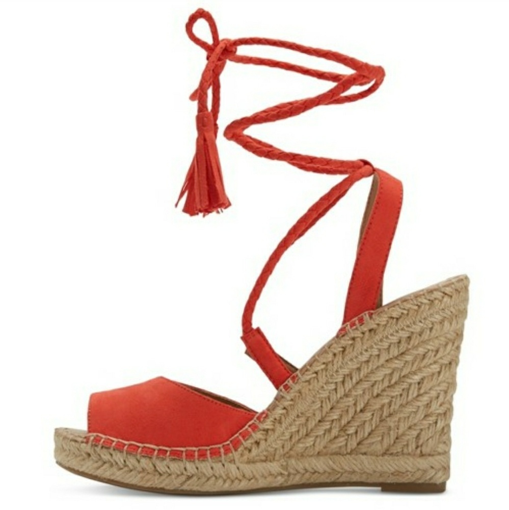 Orange Lace Up Espadrille Wedges