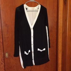 Long color block cardigan sweater