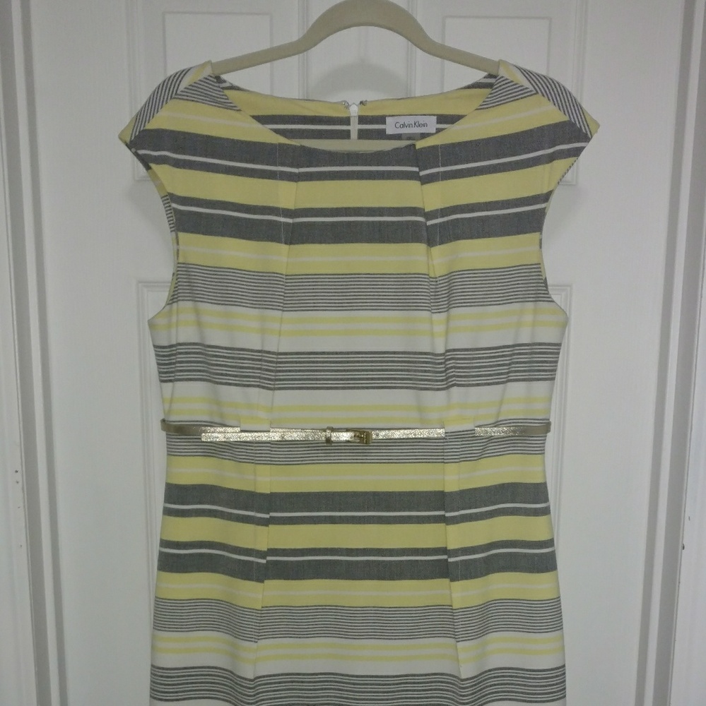 Grey and yellow-striped Calvin Klein dress