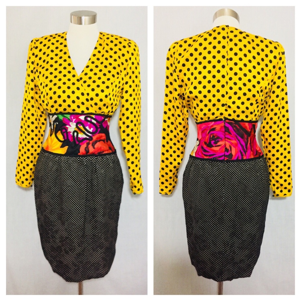 Vintage 80s Peggy Jennings Silk Polka Dot Dress 4 - Picture 1 of 8