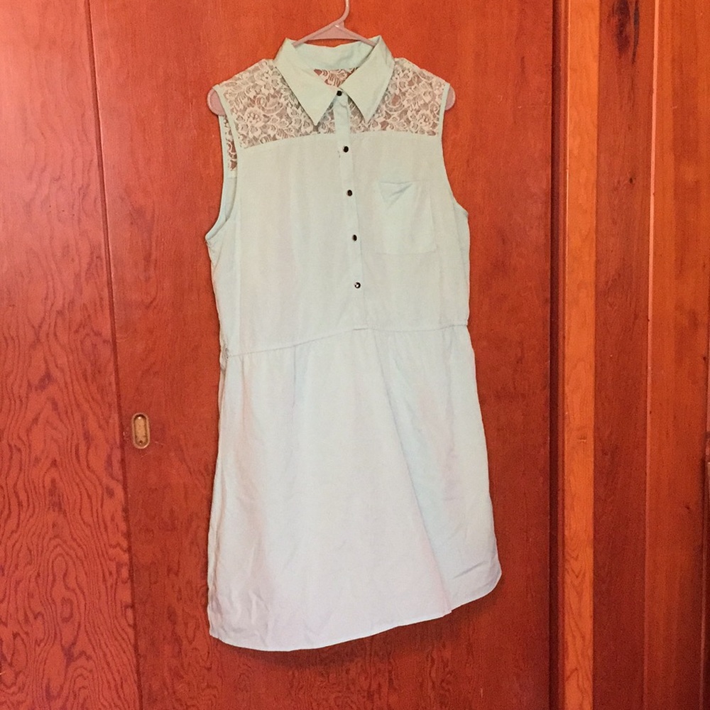 Aqua Sleeveless/lace/collared skater dress