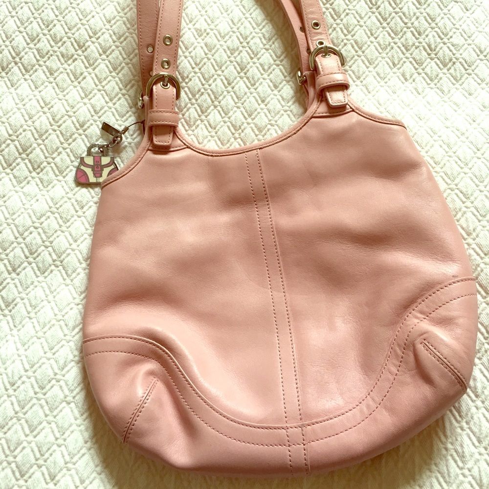 Coach soft pink leather hobo bag with coach bling