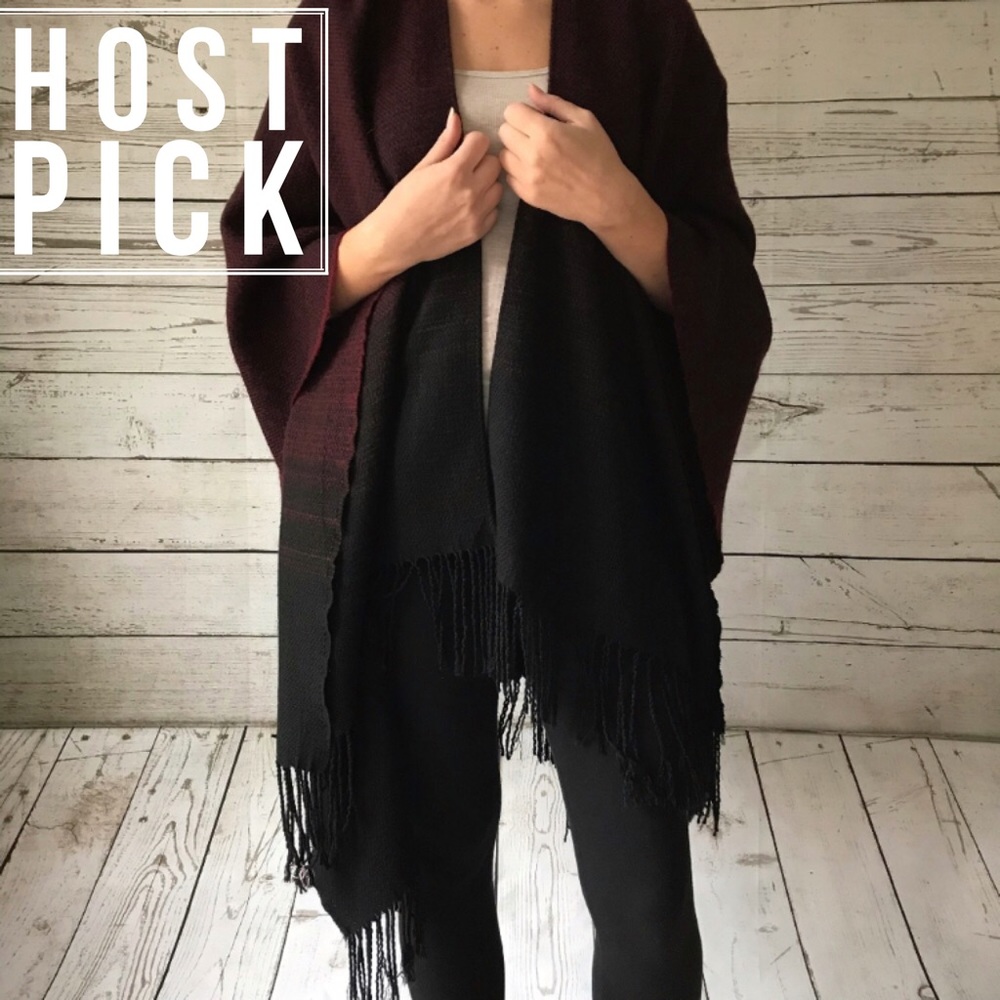 Kimono Scarf Red Brick and Black w Fringe