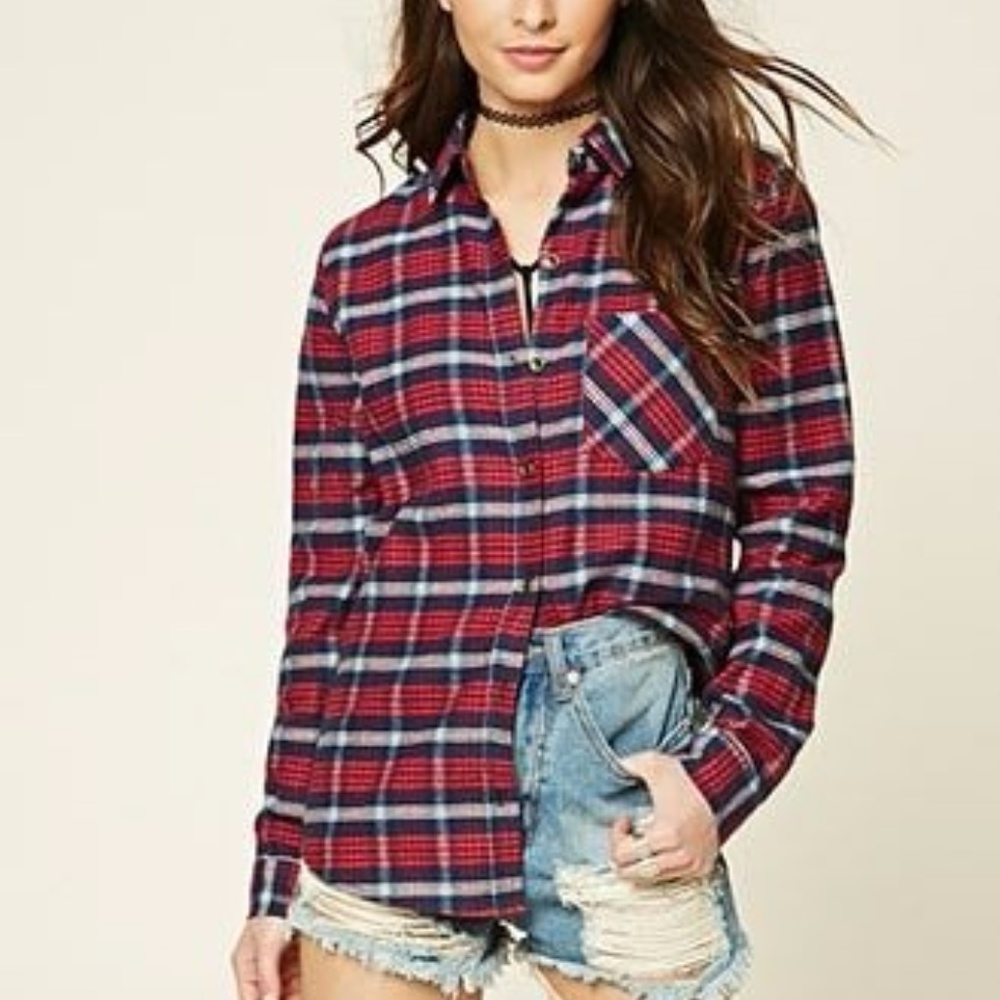 *FOREVER 21* well made, plaid shirt w/ snaps EUC