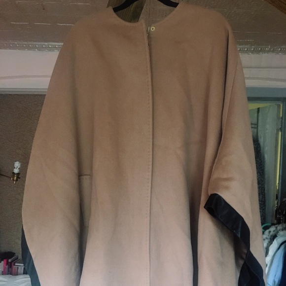 Club Monaco wool, silk, and leather zip up poncho - Picture 3 of 4