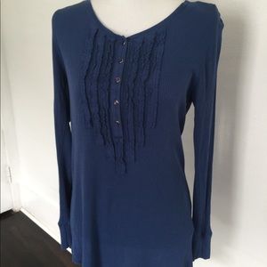 Long sleeve blue top with buttons on front