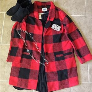 Old Navy Plaid Coat Paired With Boutique Dress