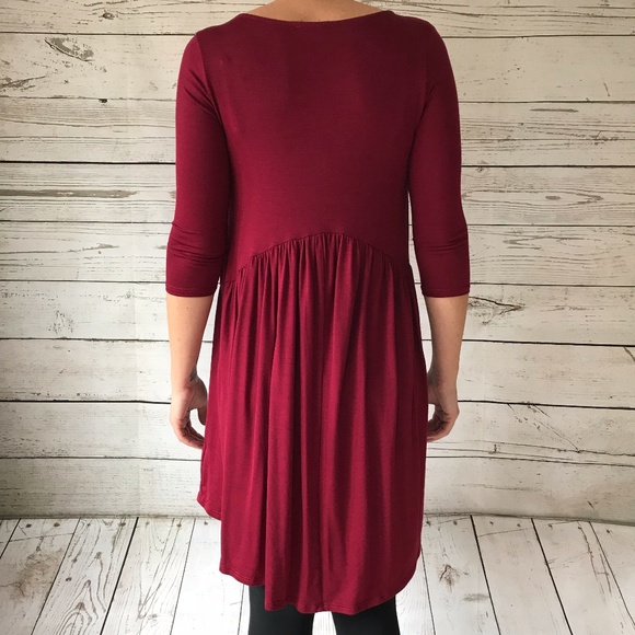 Burgundy Red Dress Tunic 3/4 Sleeve - Picture 2 of 2
