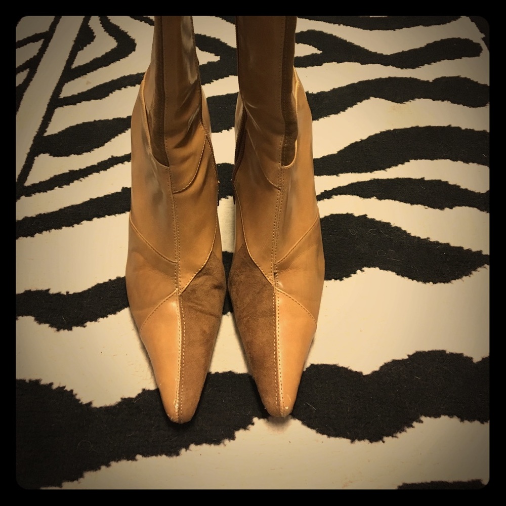 Tan Patchwork Stiletto Boots