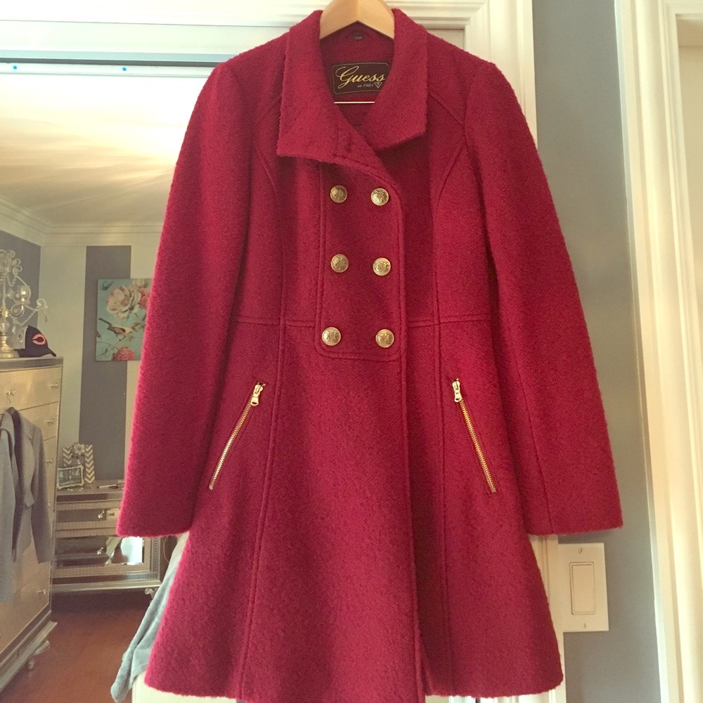 Red Guess pea coat