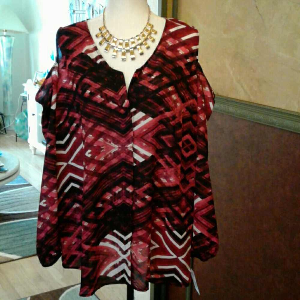 Burgandy , white and black top