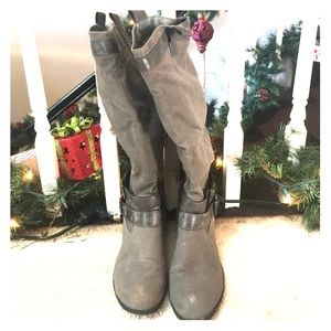 Grey suede riding boots