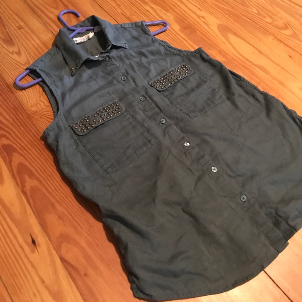 H&M Studded Army Green Sleeveless Blouse