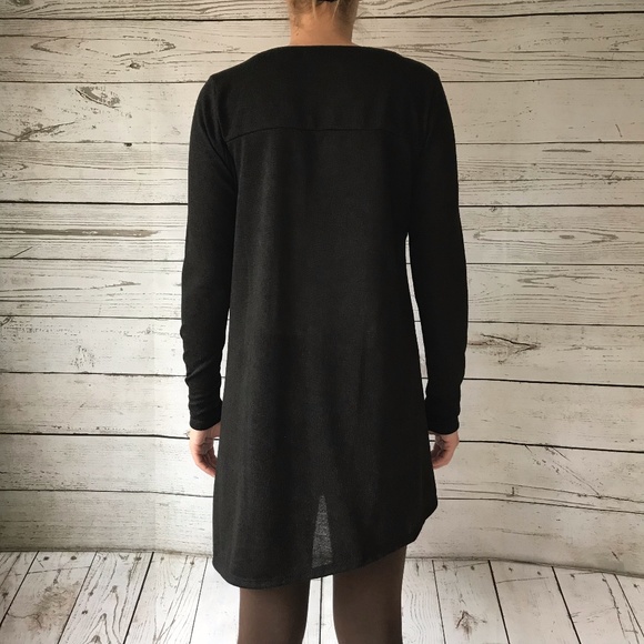 Black Knit Tunic Dress w Button Detail - Picture 2 of 3