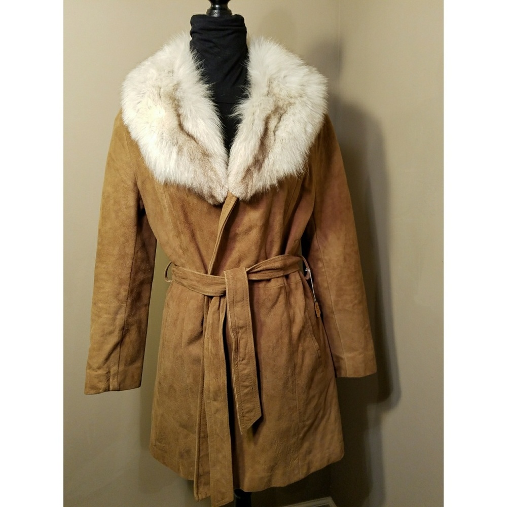 Suede Coat with Fox Collar