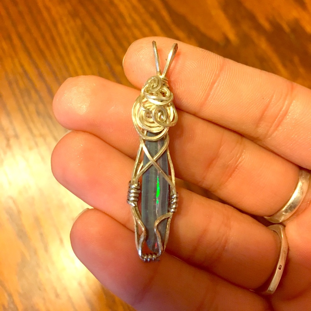 Handmade wire wrapped Opal doublet necklace
