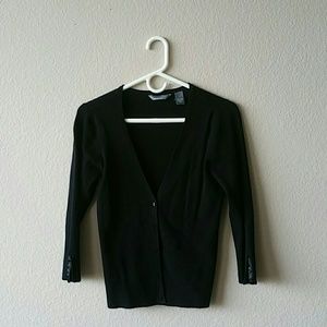 Cute Black Knit Ribbed Button Up Cardigan