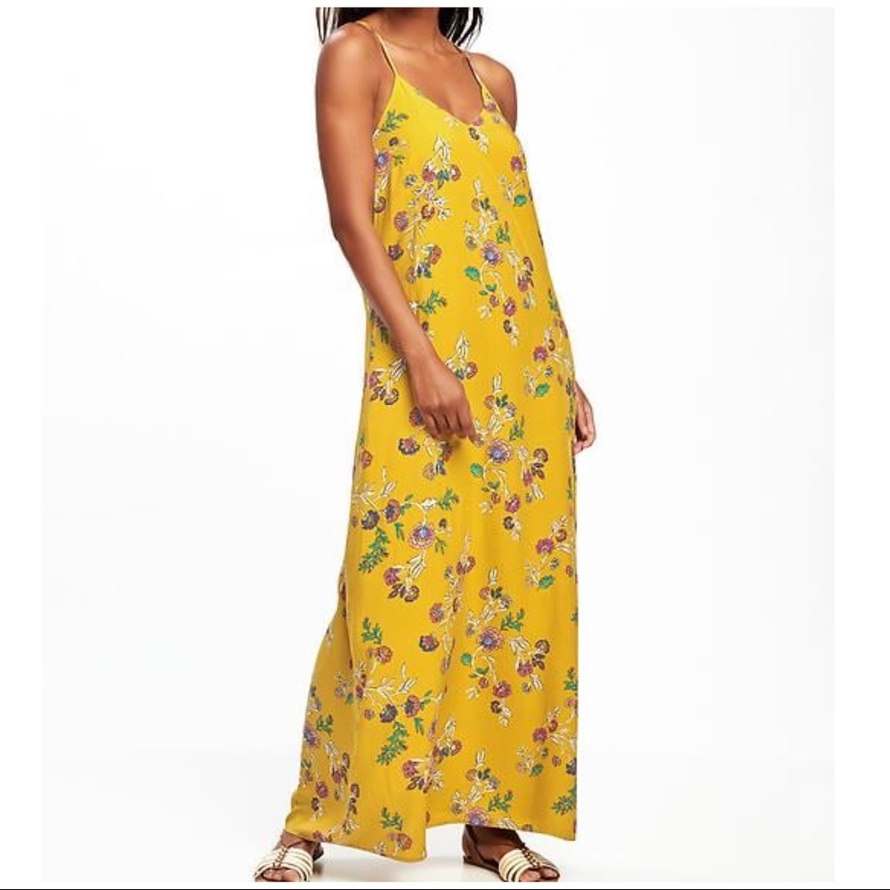 Plus size floral print mustard maxi dress
