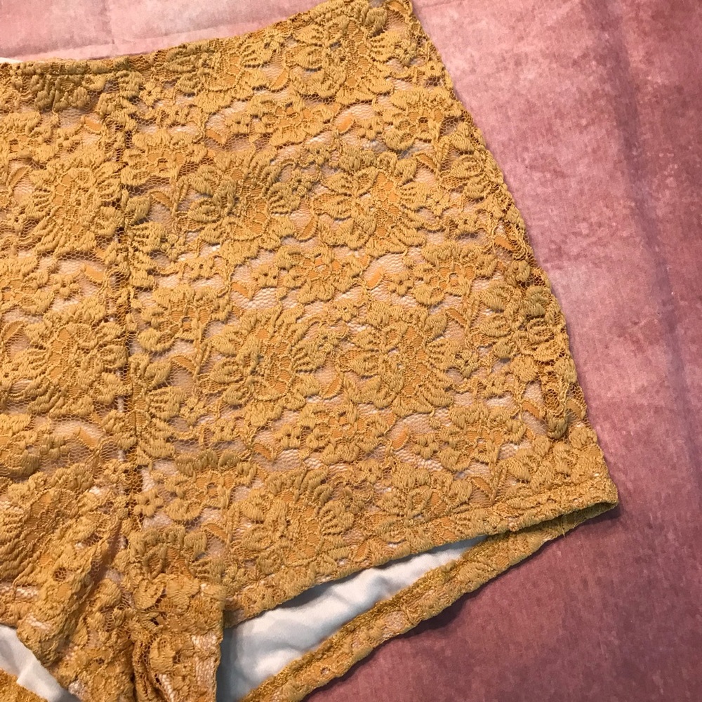 COVETED CLOTHING~ High-waisted Mustard Lace Shorts
