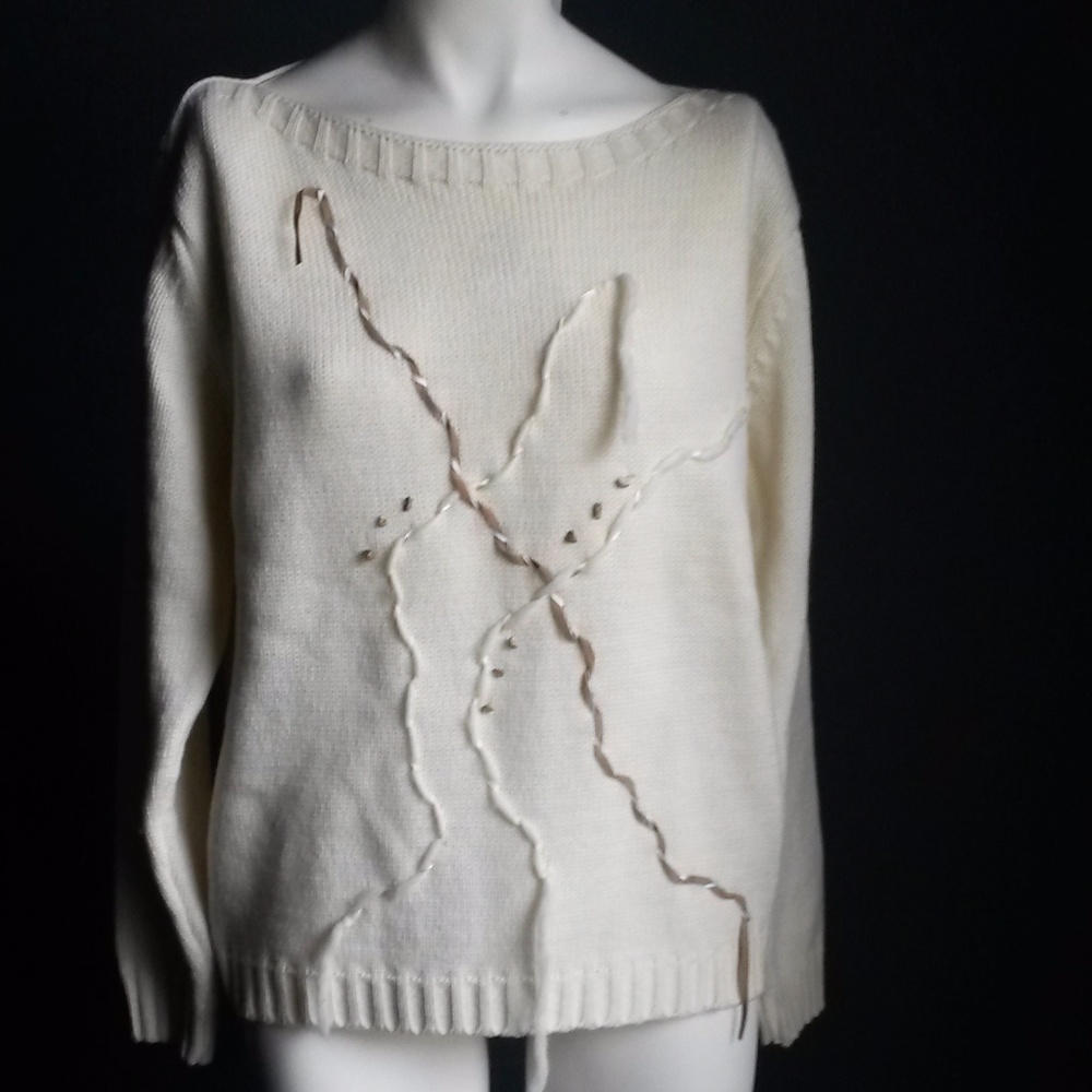 Italian Collezioni Ellemme Cream Abstract Sweater