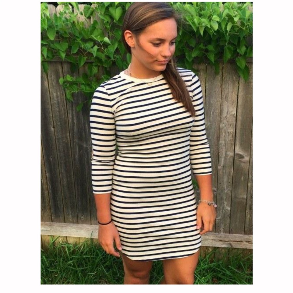 Striped elbow patch dress