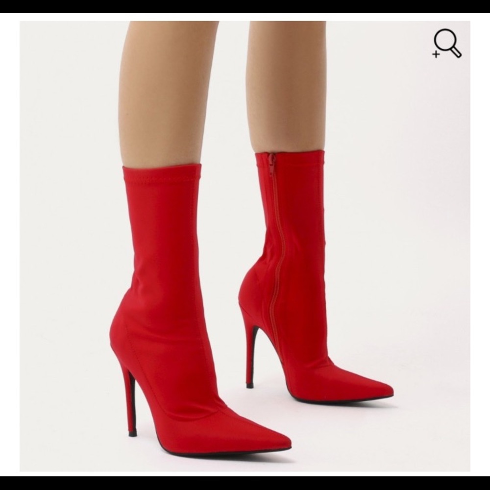 NEW • Pointy Sock Boots in Red Stretch Size 8/38