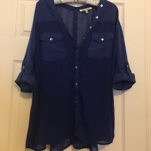 Sheer button down 3/4 sleeve blouse