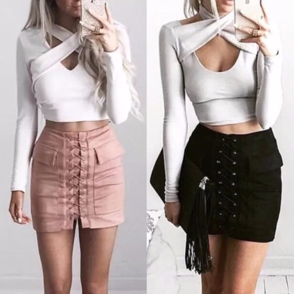 BLACK FAUX SUEDE LACE UP SKIRT★ Last One!! - Picture 2 of 7