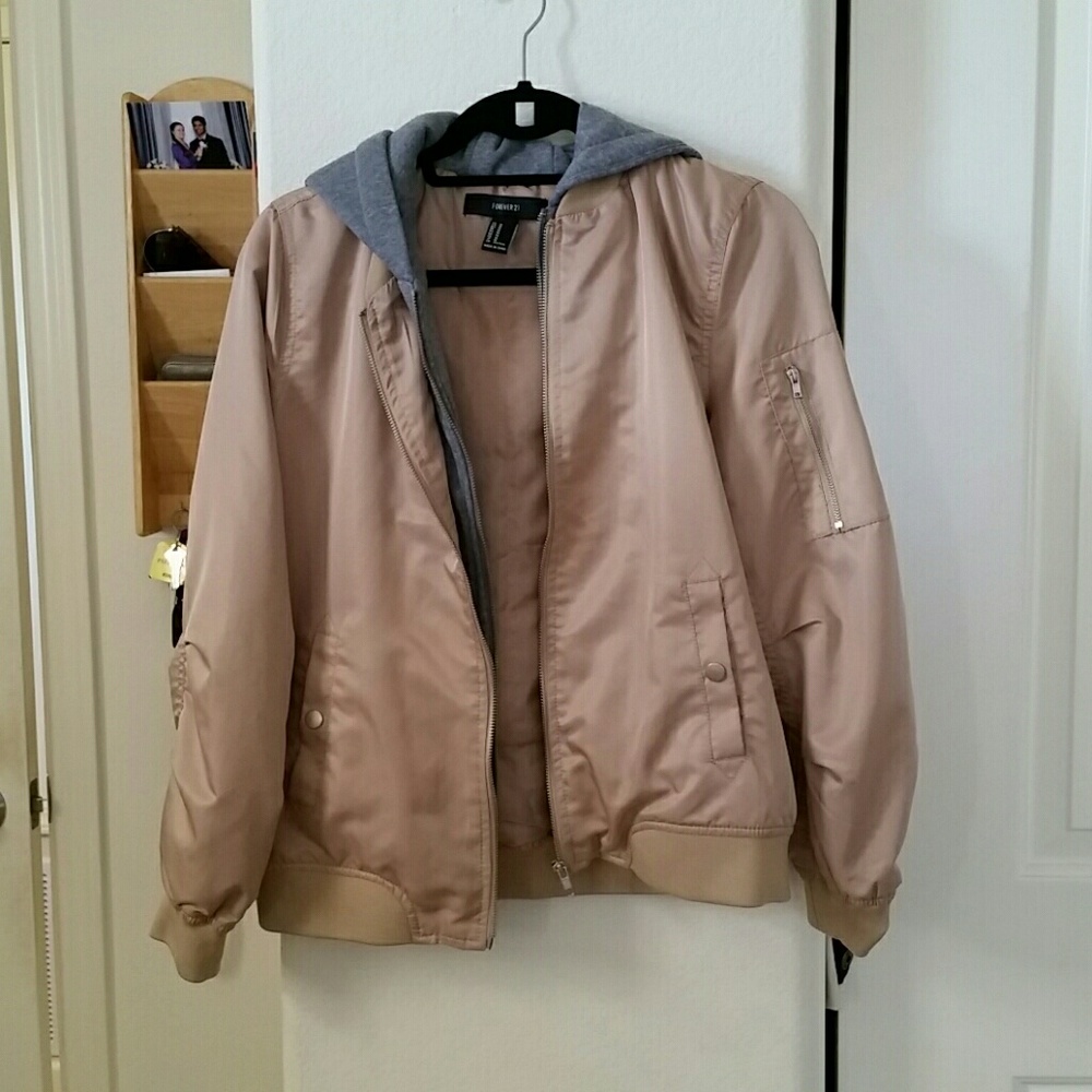 Khaki hooded bomber jacket