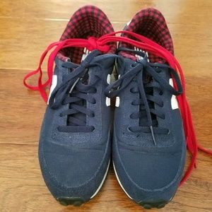 Navy Buffalo Check New Balance Sneakers