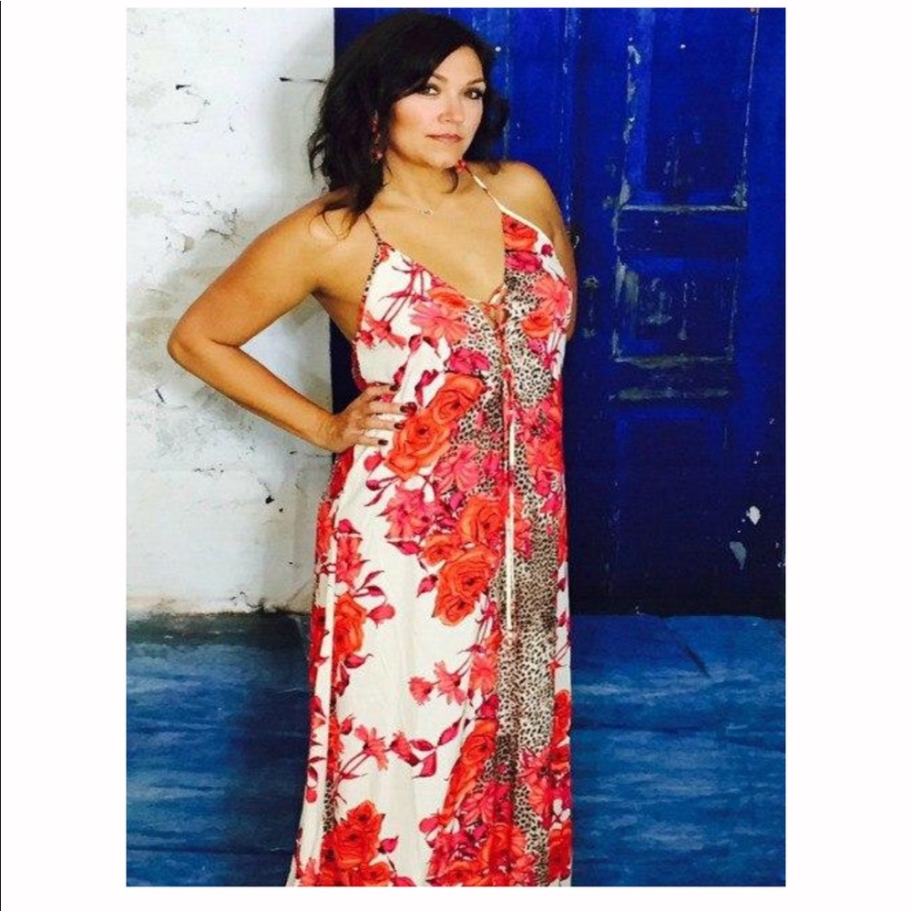 Lace up maxi dress with spaghetti straps