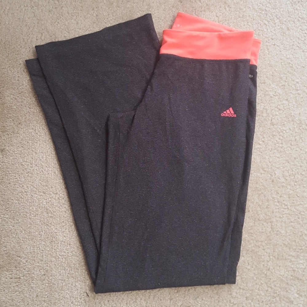 Adidas charcoal grey with coral waistband boot cut