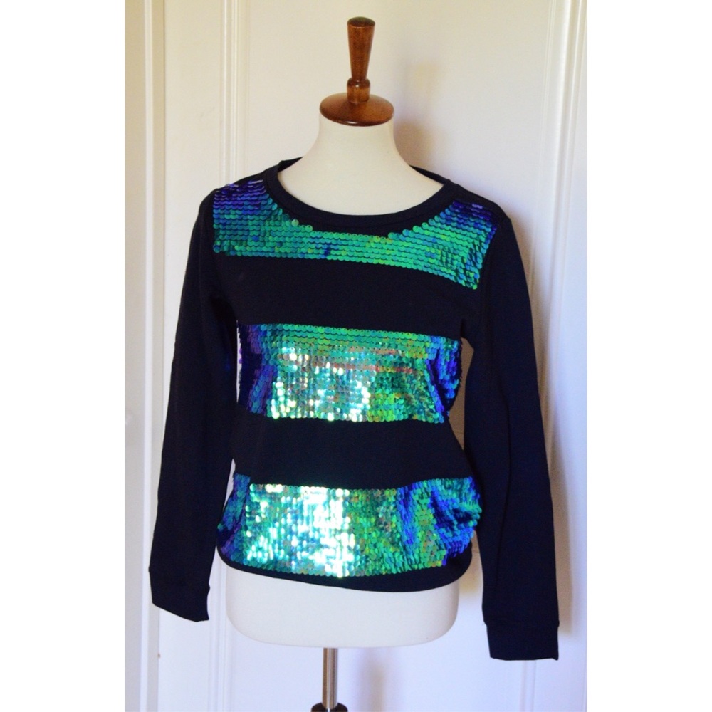 Green and Blue sequin long Sleeve Shirt
